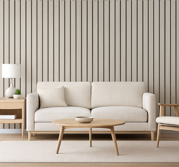 Behang woonkamer lichtgrijs houtdesign - TenStickers