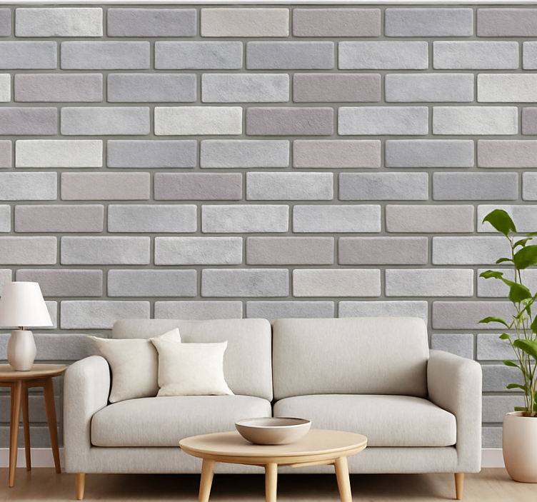 Behang woonkamer lichtgrijze bakstenen - TenStickers