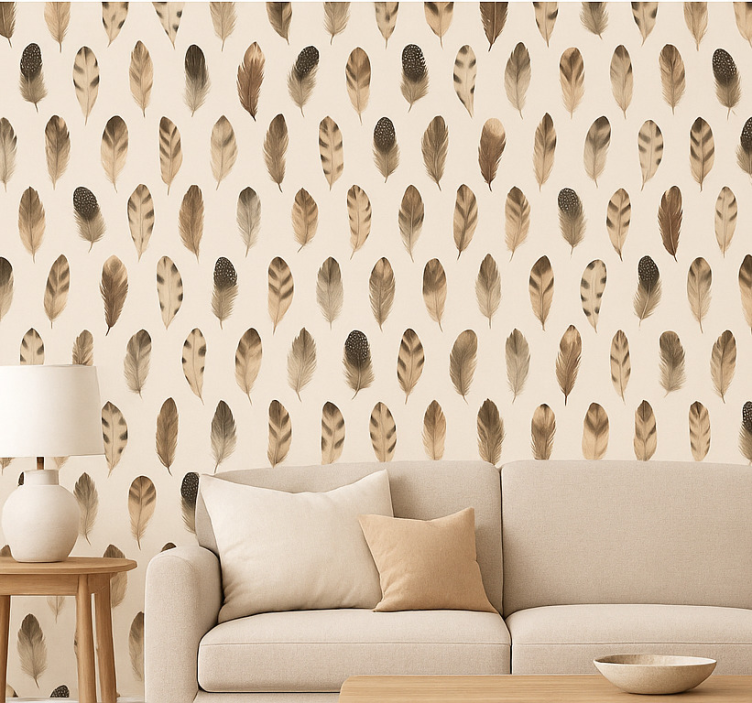 Behang woonkamer organisch veerpatroon - TenStickers