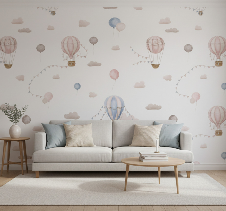 Behang woonkamer pastel luchtballon - TenStickers
