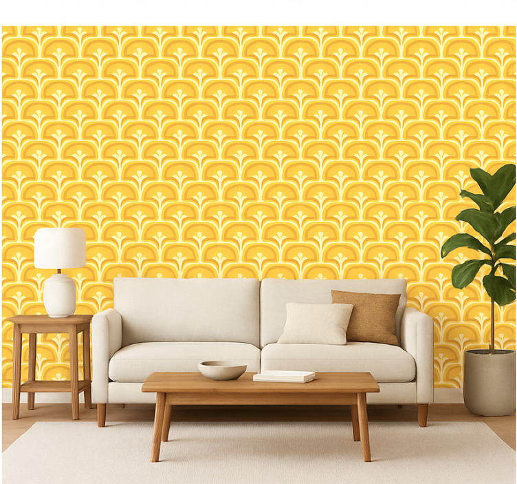 Behang woonkamer retro 70s gele figuren - TenStickers