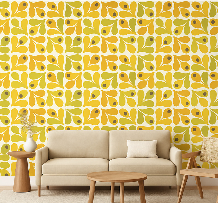 Behang woonkamer retro gele geometrische patronen - TenStickers