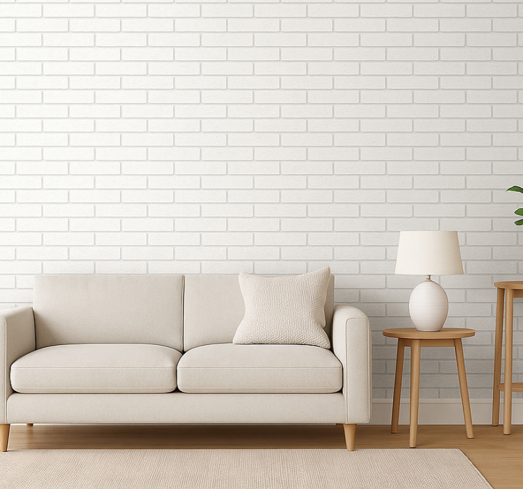 Behang woonkamer simpele witte baksteen - TenStickers
