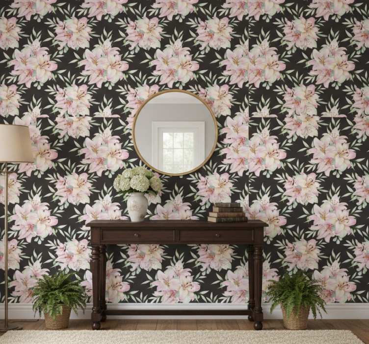 Behangpapier gang aquarel lelies bloemenpatroon - TenStickers