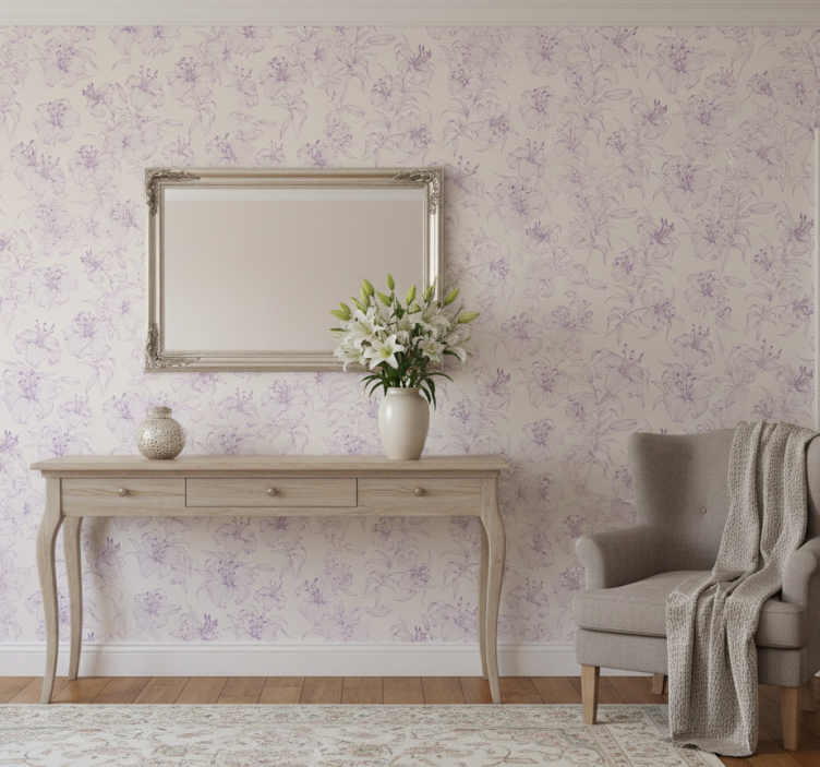 Behangpapier gang bloeiende lelies bloemenpatroon - TenStickers