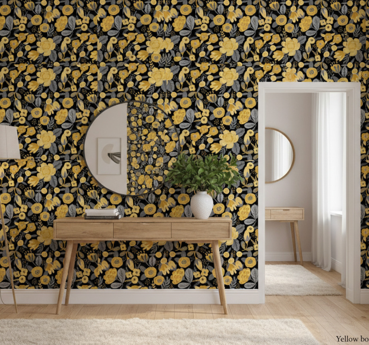 Behangpapier gang geel botanisch patroon - TenStickers