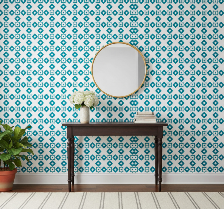 Behangpapier gang geometrisch blauw diamantdesign - TenStickers