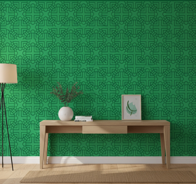 Behangpapier gang geometrisch groen patroon - TenStickers