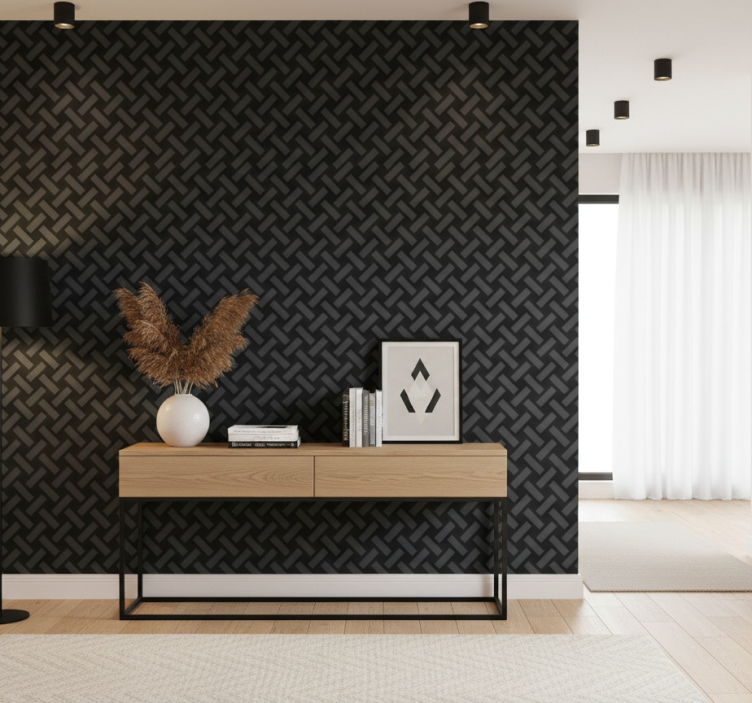 Behangpapier gang geometrisch zwart vierkant patroon - TenStickers