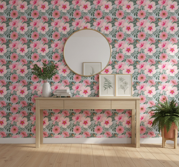 Behangpapier gang hibiscus en bloemen - TenStickers