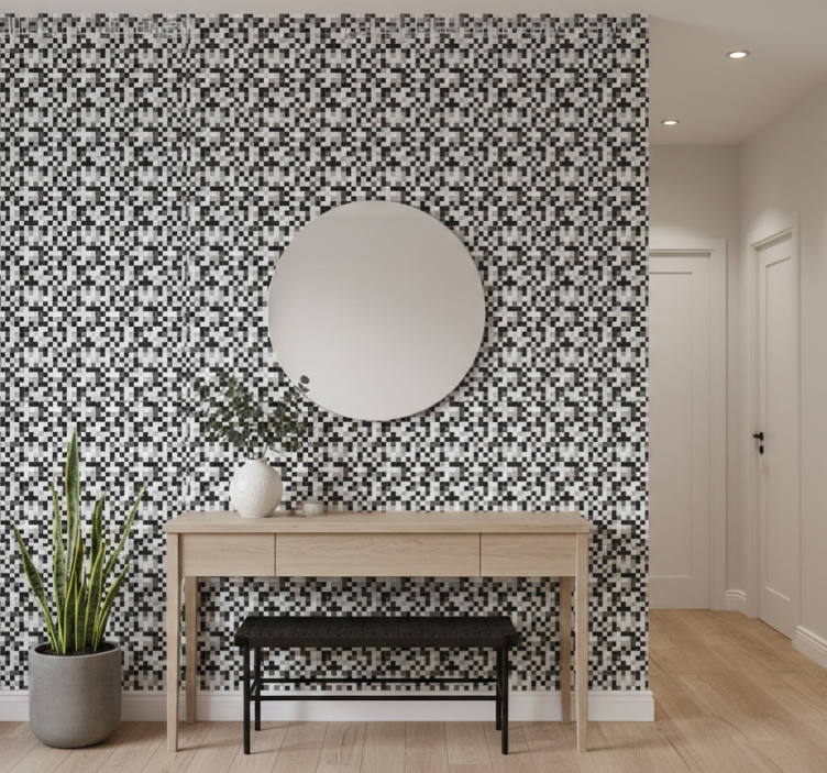 Behangpapier gang met monochroom pixelpatroon - TenStickers