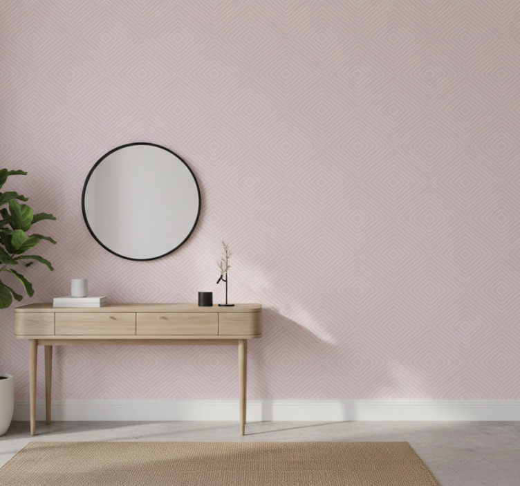 Behangpapier gang minimalistisch roze vierkant patroon - TenStickers