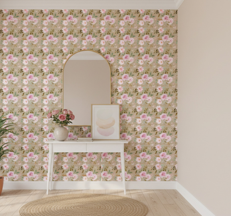 Behangpapier gang roze bloemenpatronen - TenStickers