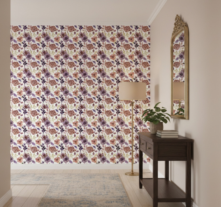 Behangpapier gang rozen en bloemenpatroon - TenStickers