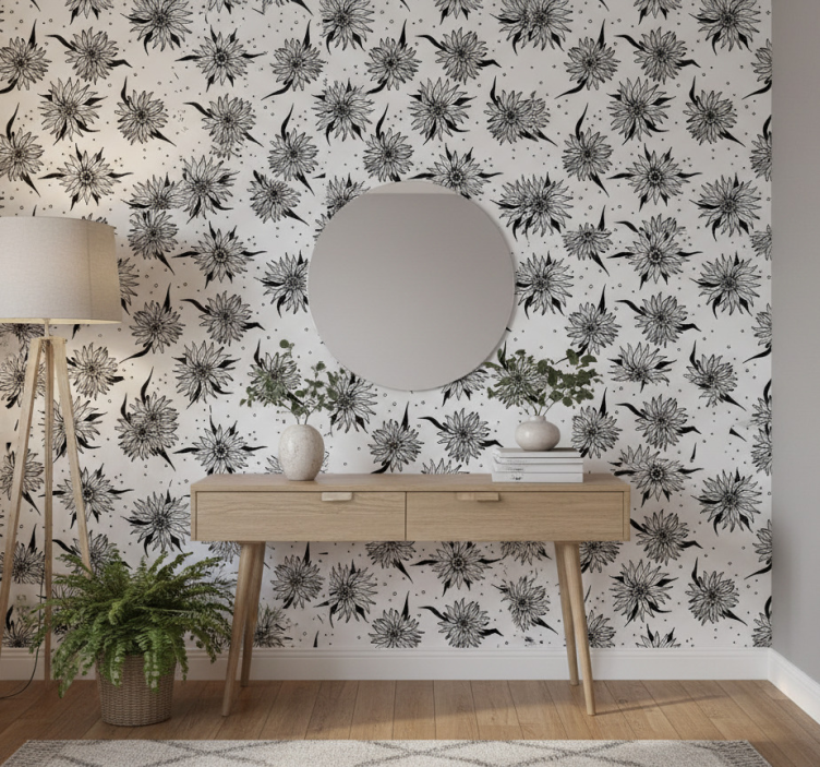 Behangpapier gang zonnebloemen zwart-wit - TenStickers