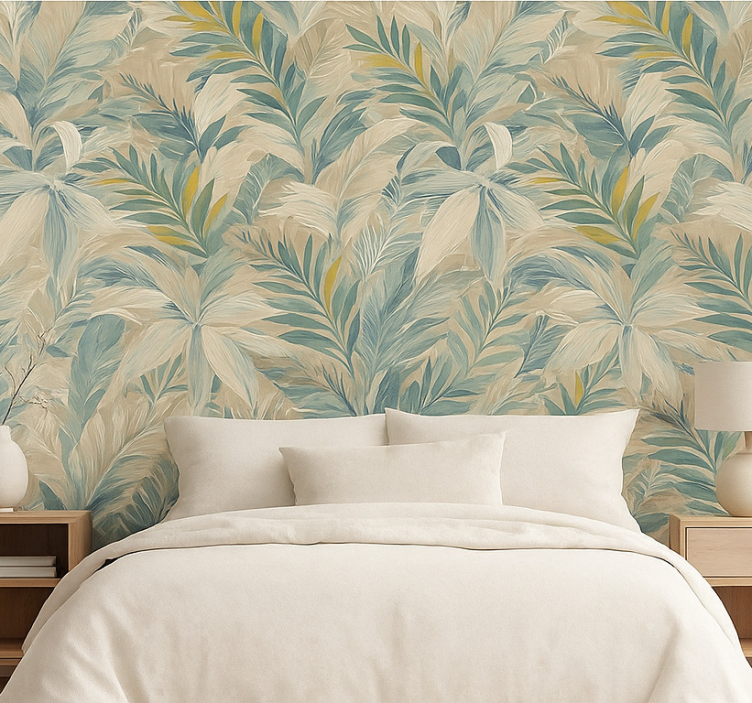 Behangpapier hoofdslaapkamer abstract tropische palm - TenStickers