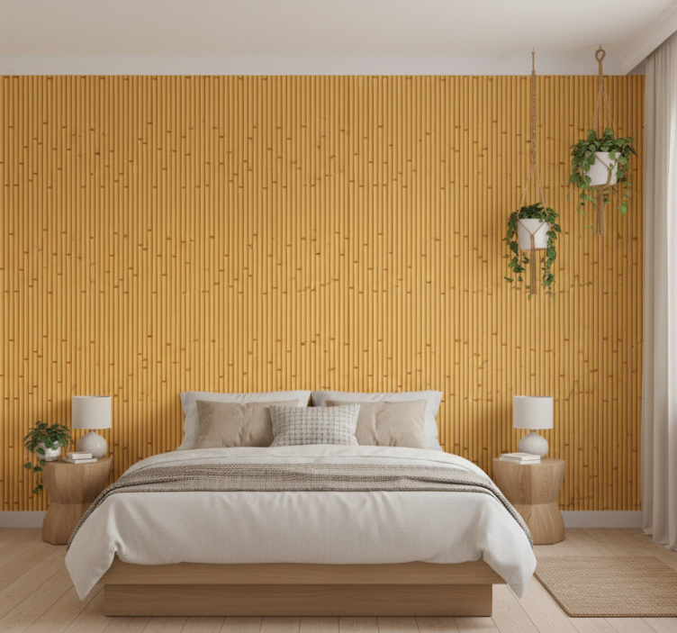 Behangpapier hoofdslaapkamer bamboe effect japandi - TenStickers