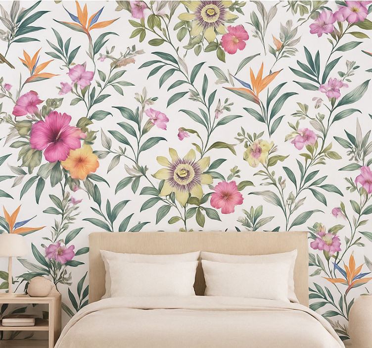 Behangpapier hoofdslaapkamer blauw bloemenontwerp - TenStickers