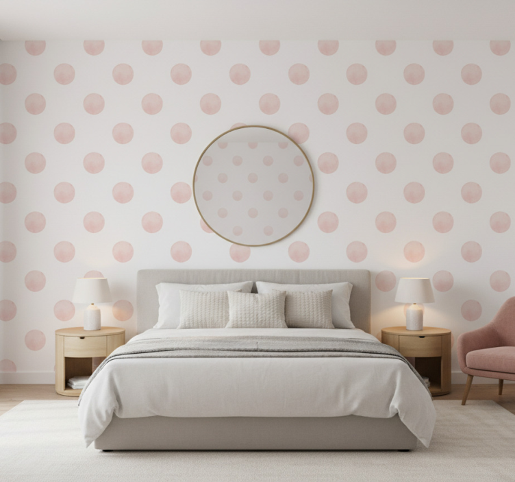 Behangpapier hoofdslaapkamer blush watercolor stippen - TenStickers