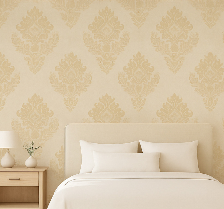 Behangpapier hoofdslaapkamer classic beige damast - TenStickers