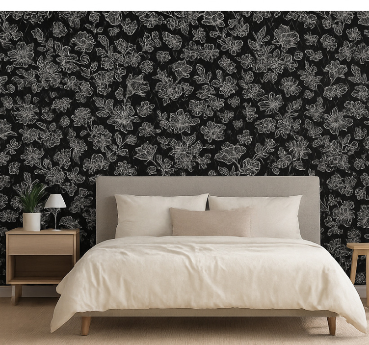 Behangpapier hoofdslaapkamer donker bloemen design - TenStickers