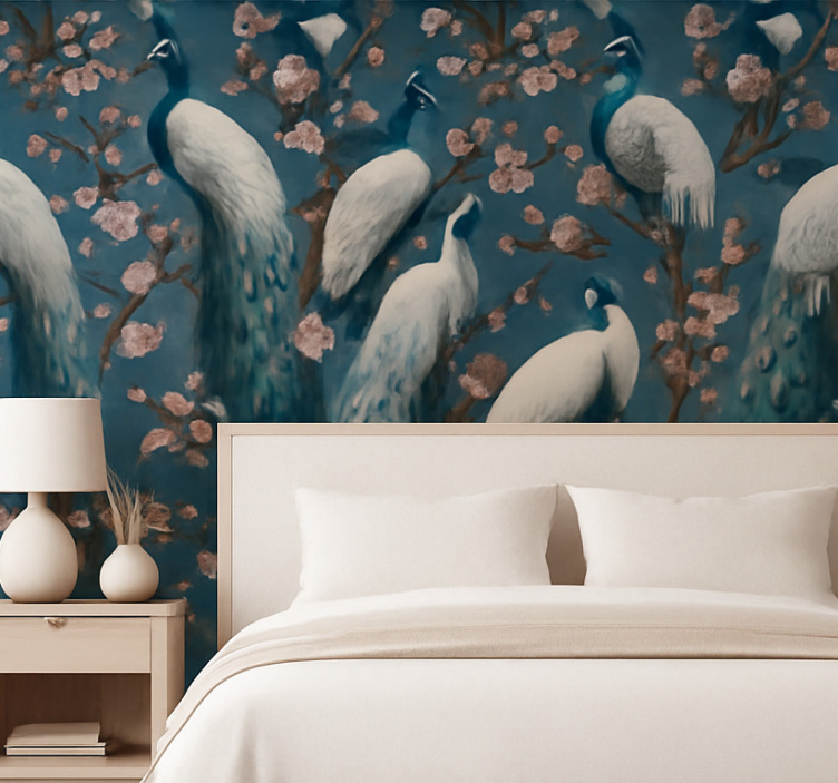 Slaapkamer behang elegante mooie pauwen - TenStickers