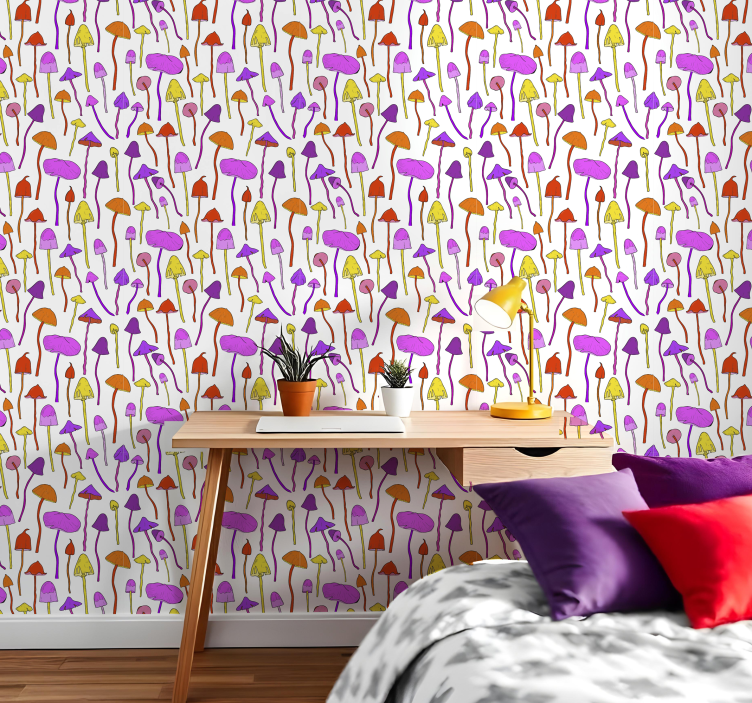 Behangpapier hoofdslaapkamer funky paddenstoelenpatroon - TenStickers
