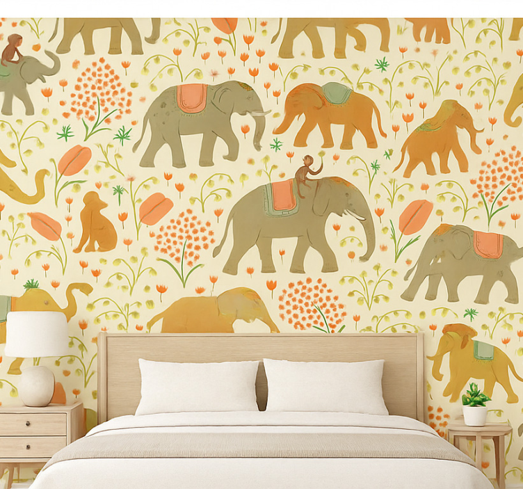 Behangpapier hoofdslaapkamer indische olifanten safari - TenStickers