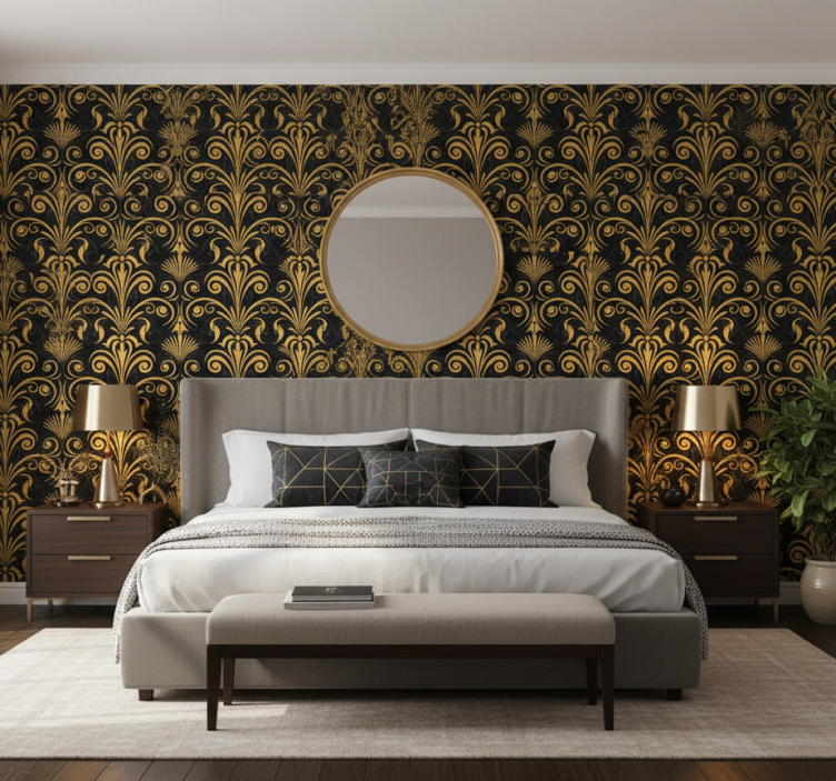 Behangpapier hoofdslaapkamer luxe zwart en goud - TenStickers