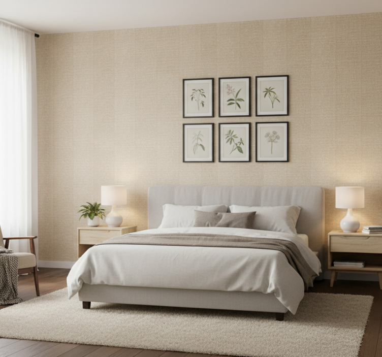 Behangpapier hoofdslaapkamer monokleurig beige stof - TenStickers