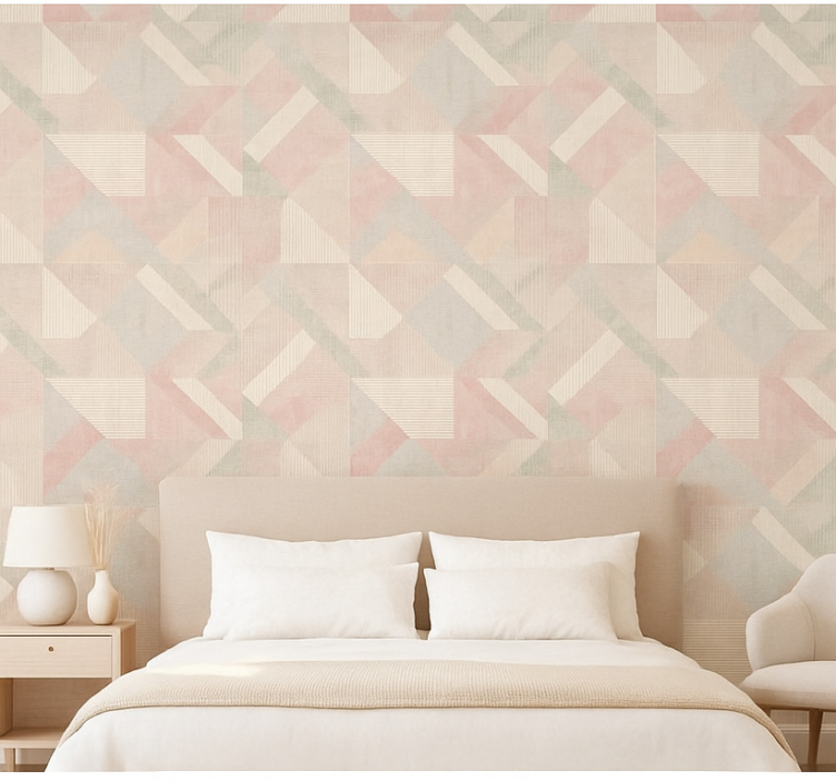 Behangpapier hoofdslaapkamer pastel geweven geometrisch - TenStickers