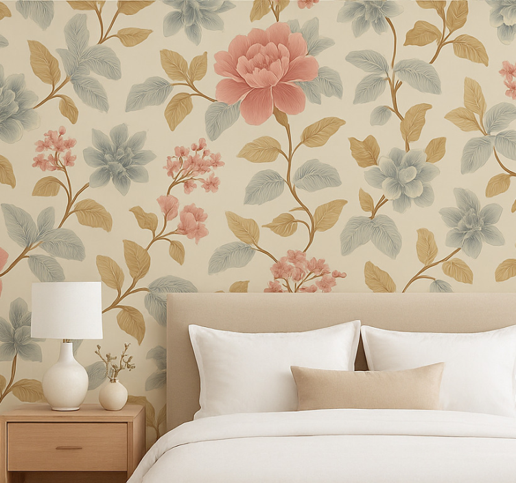Slaapkamer behang met romantische bloemen - TenStickers