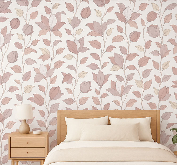 Slaapkamer behang met roze bloemen - TenStickers