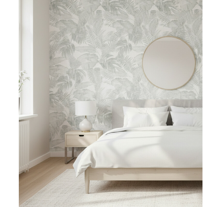 Behangpapier hoofdslaapkamer silver sketch palm - TenStickers