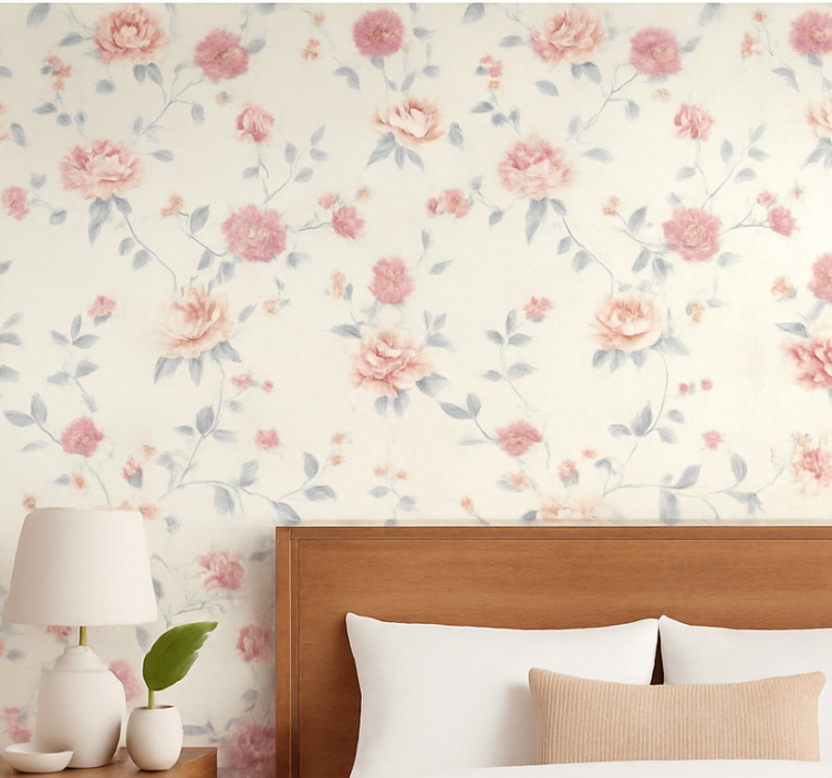 Behangpapier hoofdslaapkamer textiel bloemenprint - TenStickers