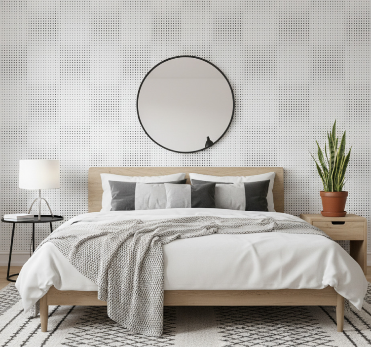 Behangpapier hoofdslaapkamer zwarte stippen met lijnen - TenStickers