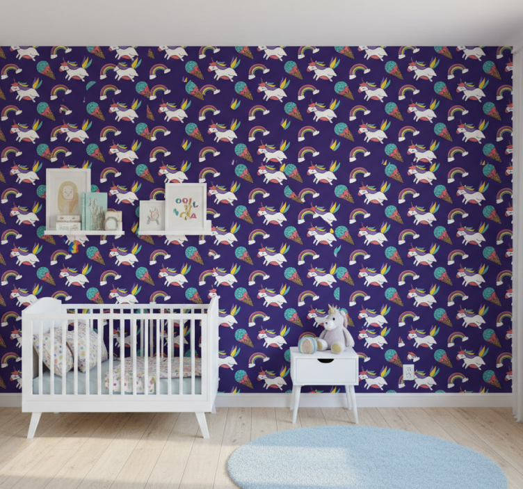 Behangpapier kinderkamer eenhoorns en regenbogen - TenStickers