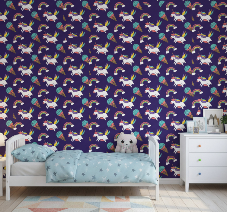 Behangpapier kinderkamer handgetekend eenhoornpatroon - TenStickers