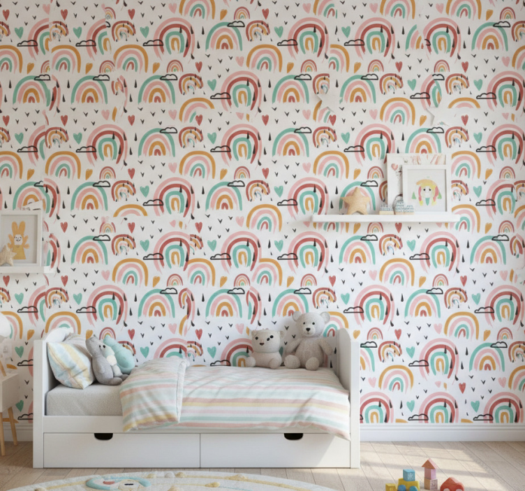 Behangpapier kinderkamer met levendig regenboogmotief - TenStickers