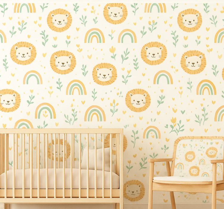 Behangpapier kinderkamer regenboog en leeuwen design - TenStickers