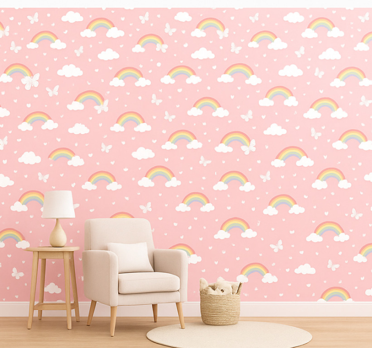Behangpapier kinderkamer roze kids regenboog design - TenStickers