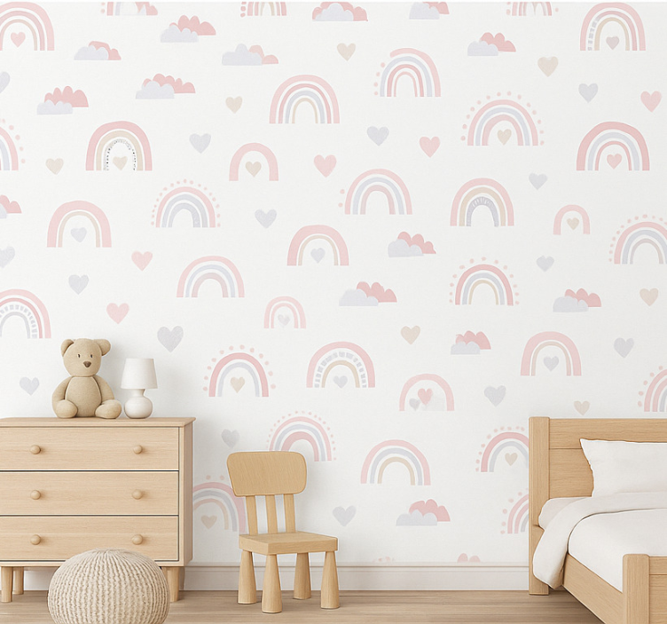Behangpapier kinderkamer roze regenboog design - TenStickers