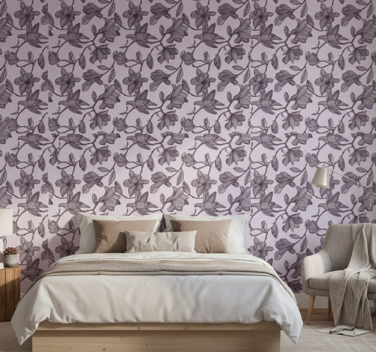 Behangpapier slaapkamer cute magnolia design - TenStickers