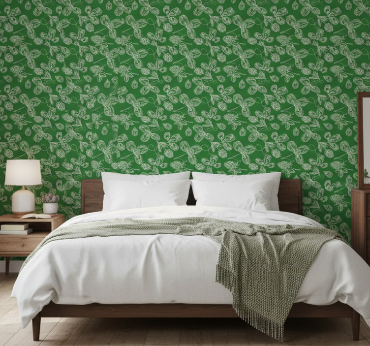 Behangpapier slaapkamer groen magnolia takkenpatroon - TenStickers