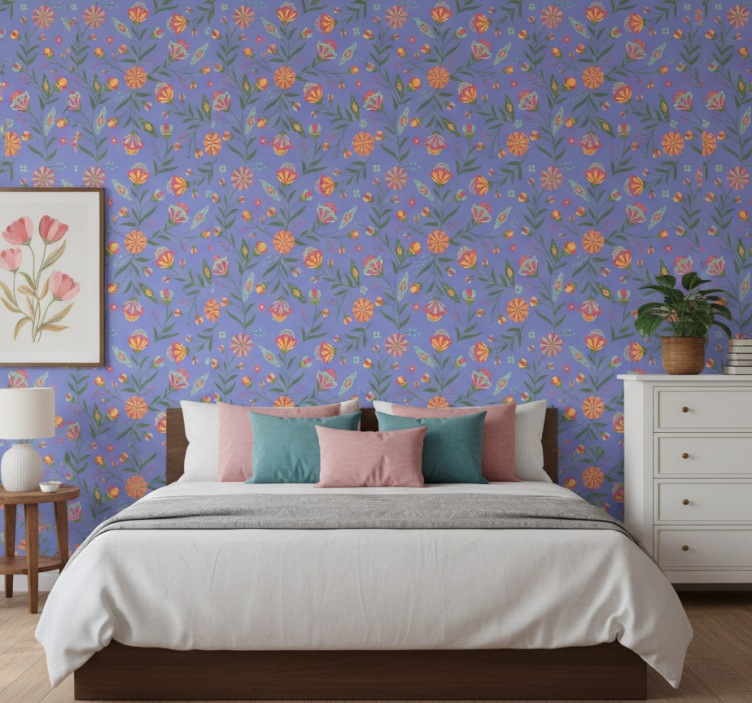 Behangpapier slaapkamer met bloemenpatroon - TenStickers