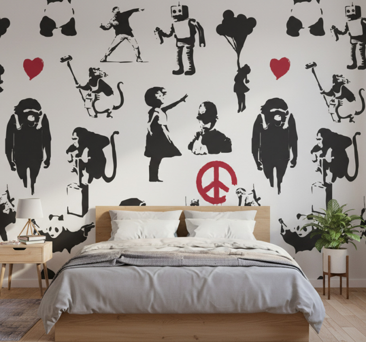 Behangpapier slaapkamer met speelse figuren patroon - TenStickers