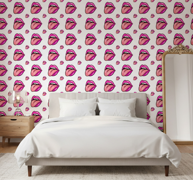 Behangpapier slaapkamer speelse lippenmotief - TenStickers