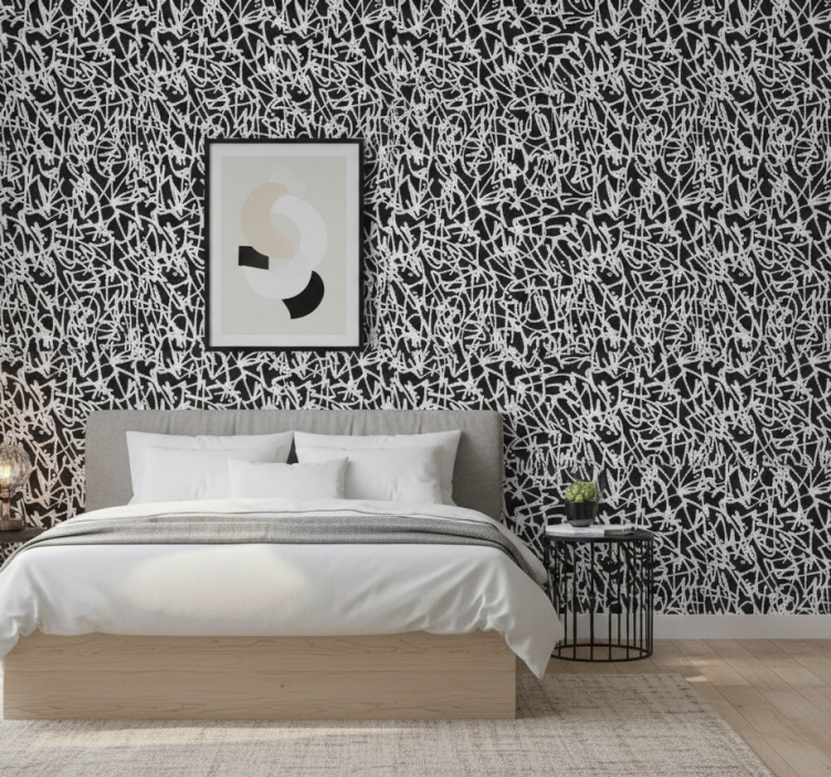 Behangpapier slaapkamer zwart-wit graffiti - TenStickers