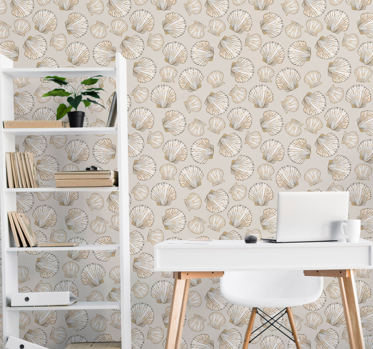 Beige behang Grote en kleine schelpen - TenStickers