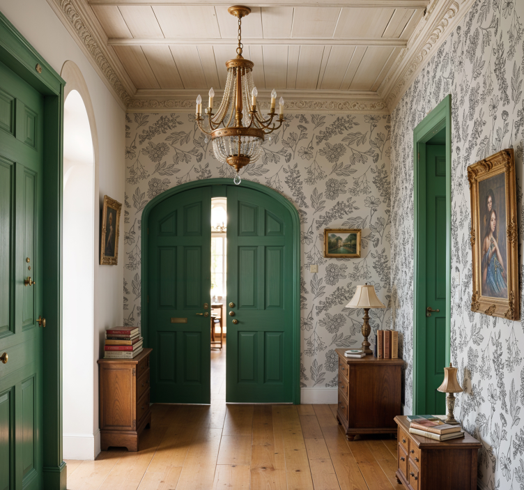 Beige bloemmotief behangpapier gang - TenStickers